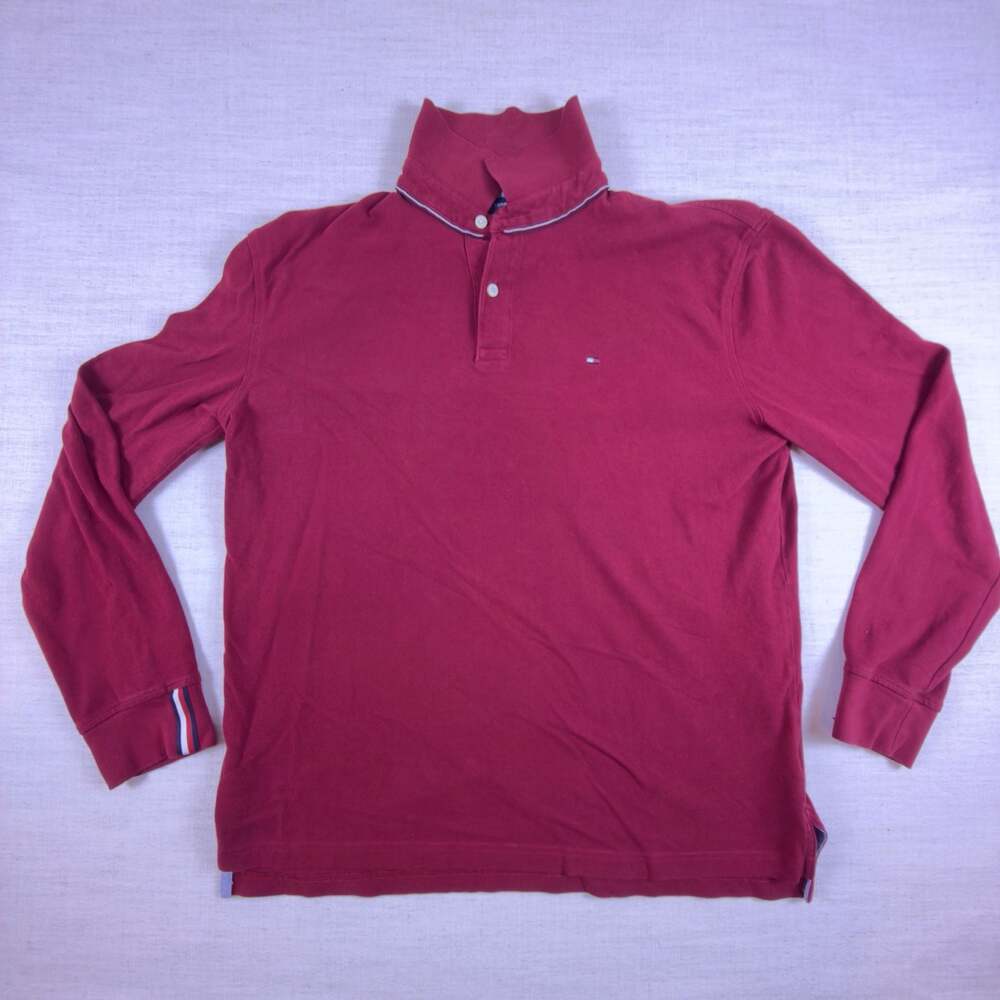 Tommy Hilfiger Classic Fit Long‎ Sleeve Polo Shirt Red Size L/G